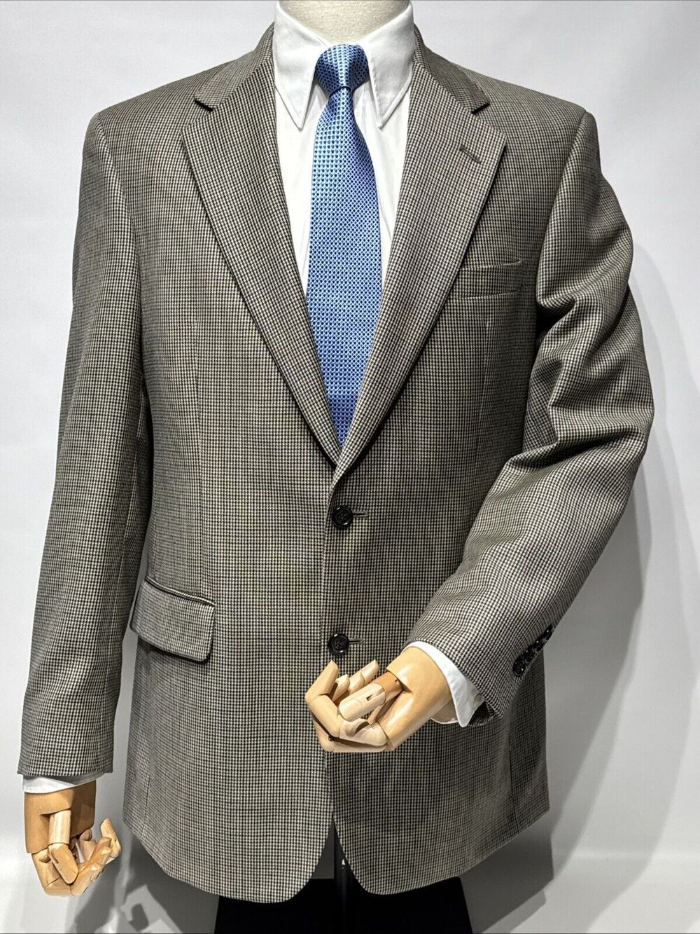 Brooks Brothers 100% Wool Blazer Gray Brown Micro Houndstooth Men's Size 39R